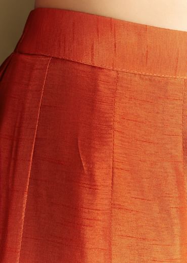 Orange Silk Crop Top Set With Thread And Sequin Jacket