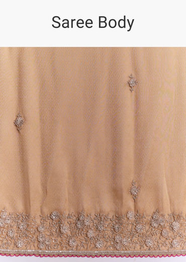 Orange Tissue Saree With Heavy Floral Embroidery