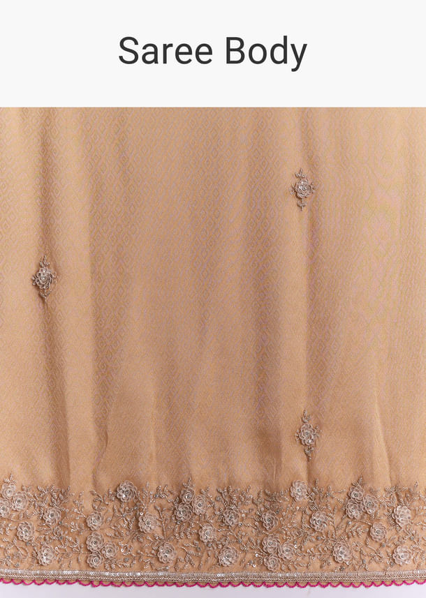 Orange Tissue Saree With Heavy Floral Embroidery