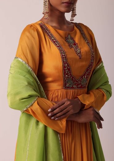Orange Chiffon Anarkali With Dupatta