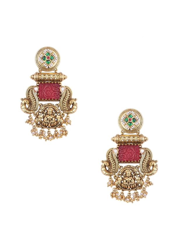 Orange Danglers With Meenakari Detailing Orange Danglers With Meenakari Detailing