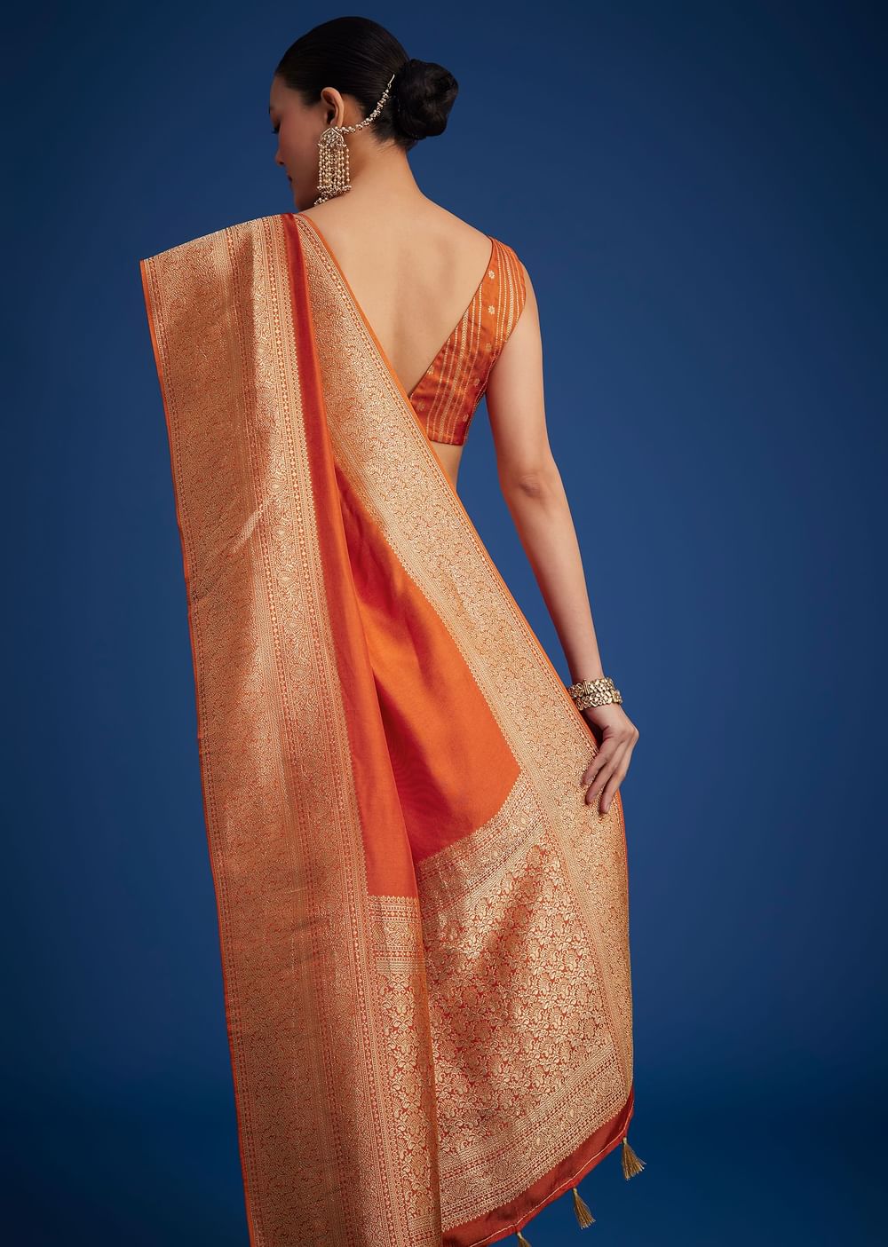 Orange Dola Silk Saree With Zari Border And Pallu