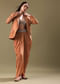 Orange Embroidered Blouse With Dhoti And Jacket