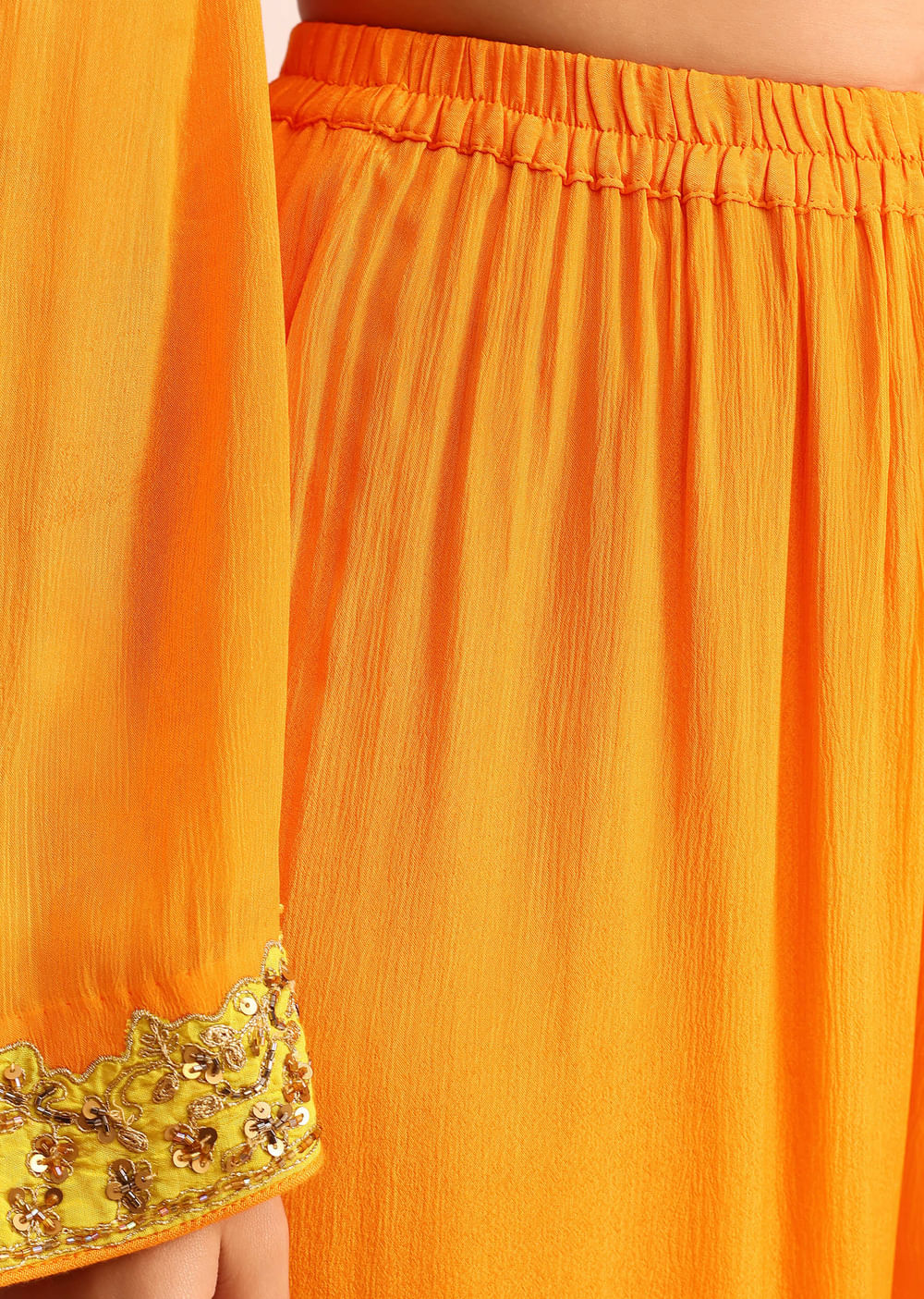 Orange Embroidered Chiffon Kurta Palazzo Set