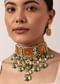 Orange Geometric Kundan Choker Set With Green Bead Drops