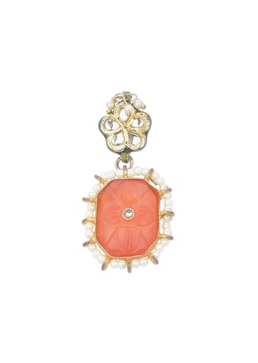 Orange Geometric Kundan Choker Set With Green Bead Drops
