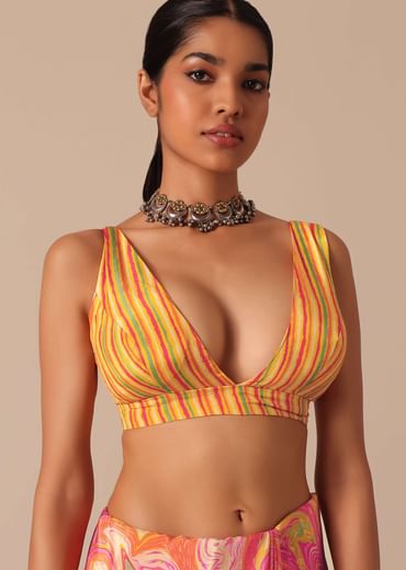 Orange Muslin Saree With Kaleidoscope Prints And Unstitched Blouse Piece