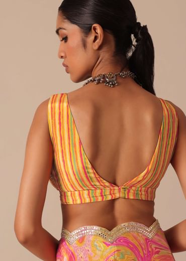 Orange Muslin Saree With Kaleidoscope Prints And Unstitched Blouse Piece