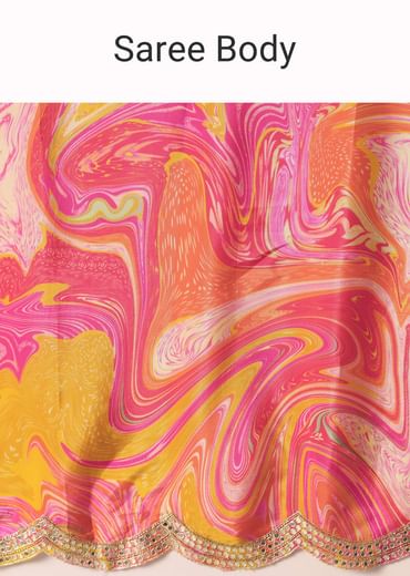 Orange Muslin Saree With Kaleidoscope Prints And Unstitched Blouse Piece