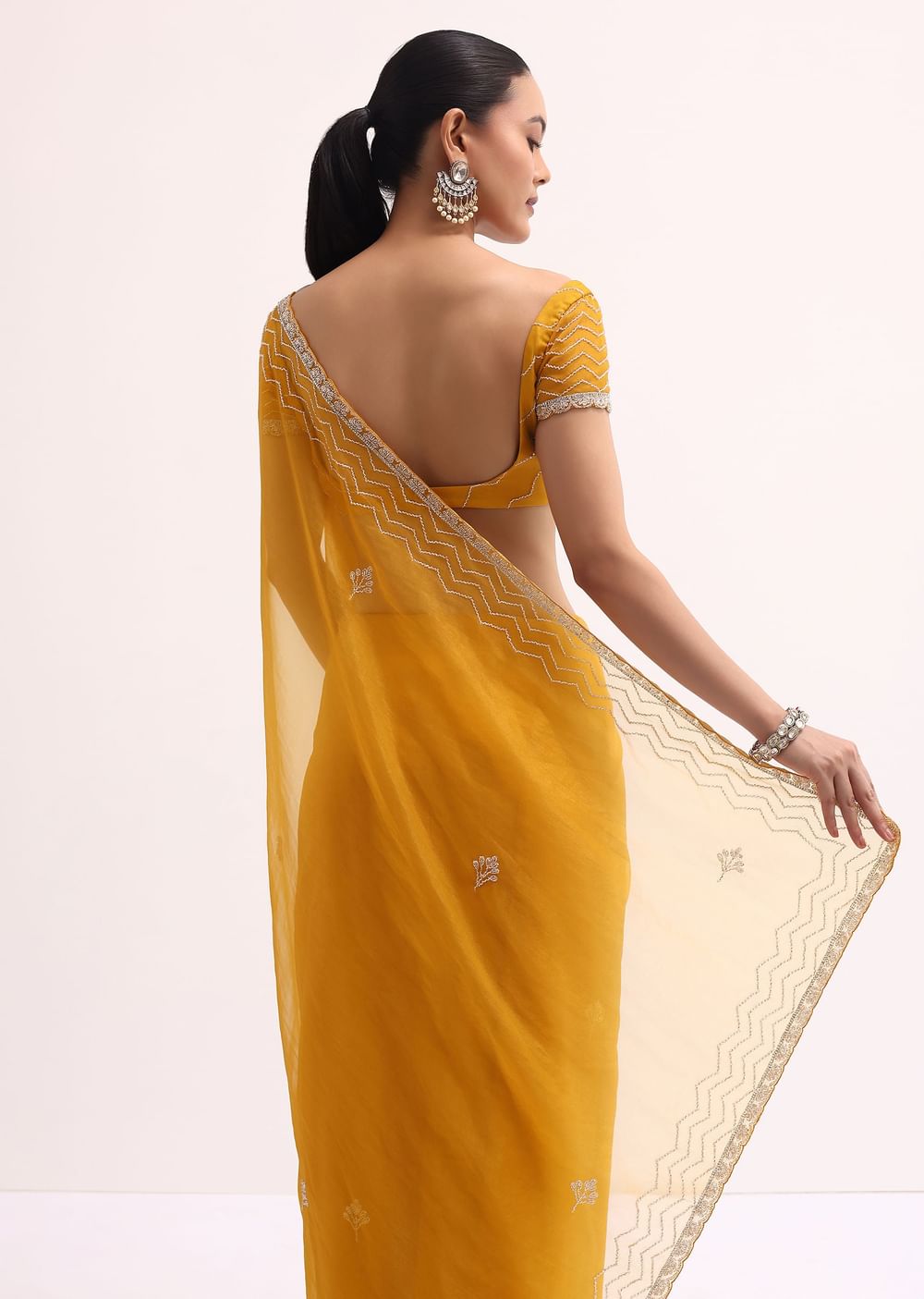 Orange Organza Saree With Unstitched Blouse