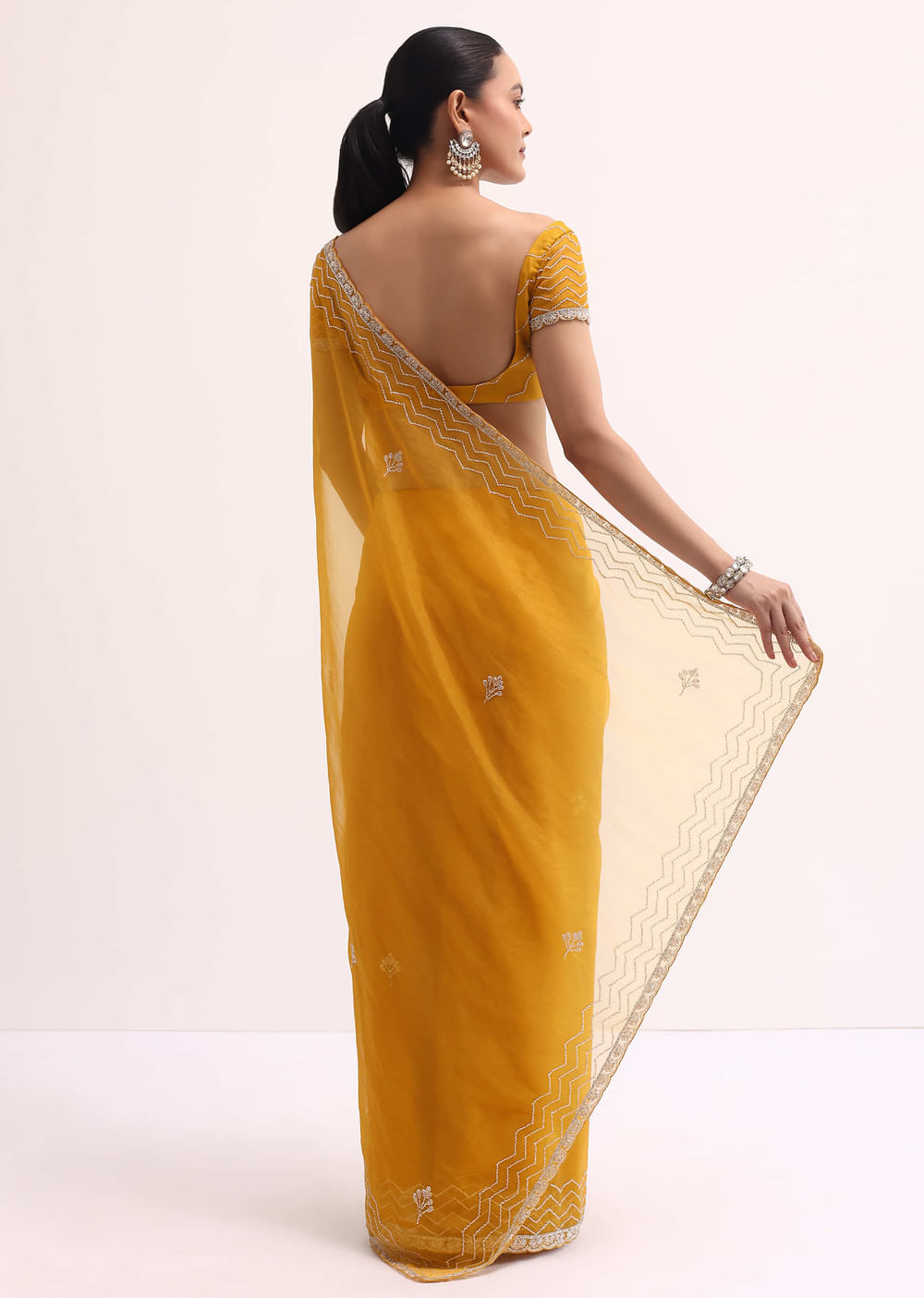 Orange Organza Saree With Unstitched Blouse
