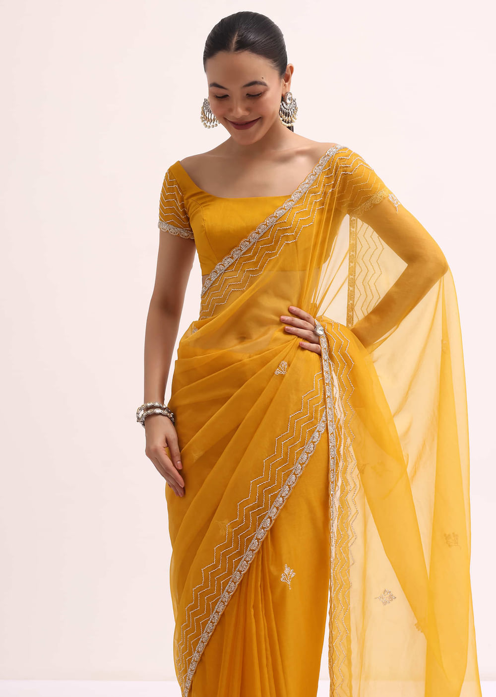 Orange Organza Saree With Unstitched Blouse