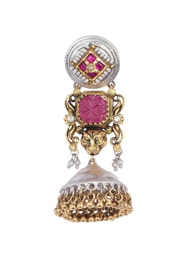 Orange Oxidsed Jhumkas With Meenakari And Bead Drops