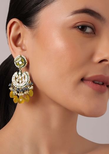 Orange Pendant Choker Set With Navy Blue Kundan Polki Studded Motif