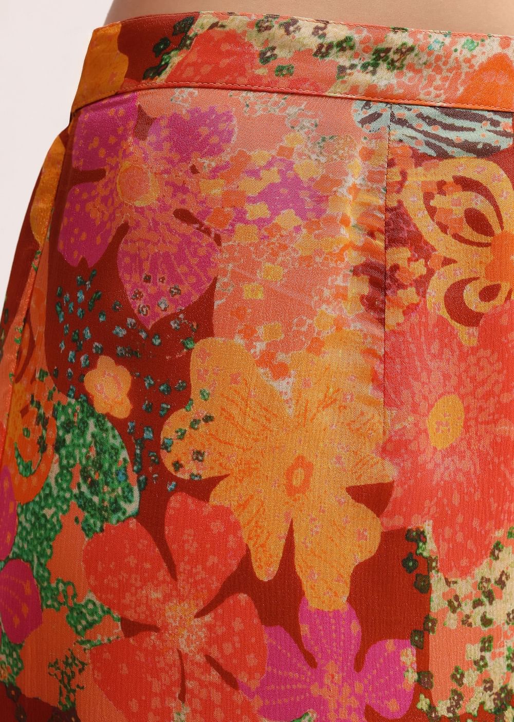 Orange Printed Chiffon Kurta Sharara Set