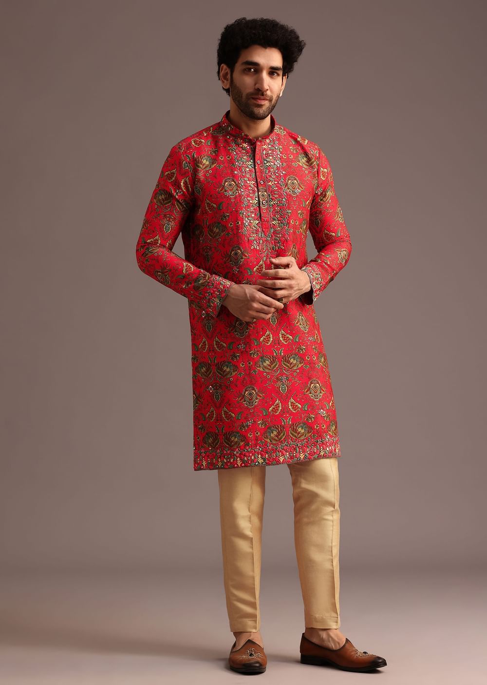 Orange Raw Silk Kurta Wth Pant