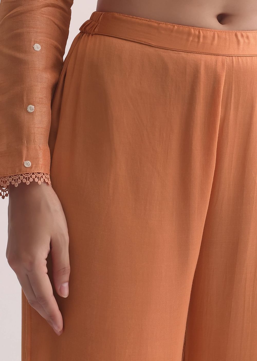 Orange Resham Kurta Pant Set With 3D Florals