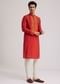 Orange Silk Poly Viscose Kurta Set With Thread Embroidery