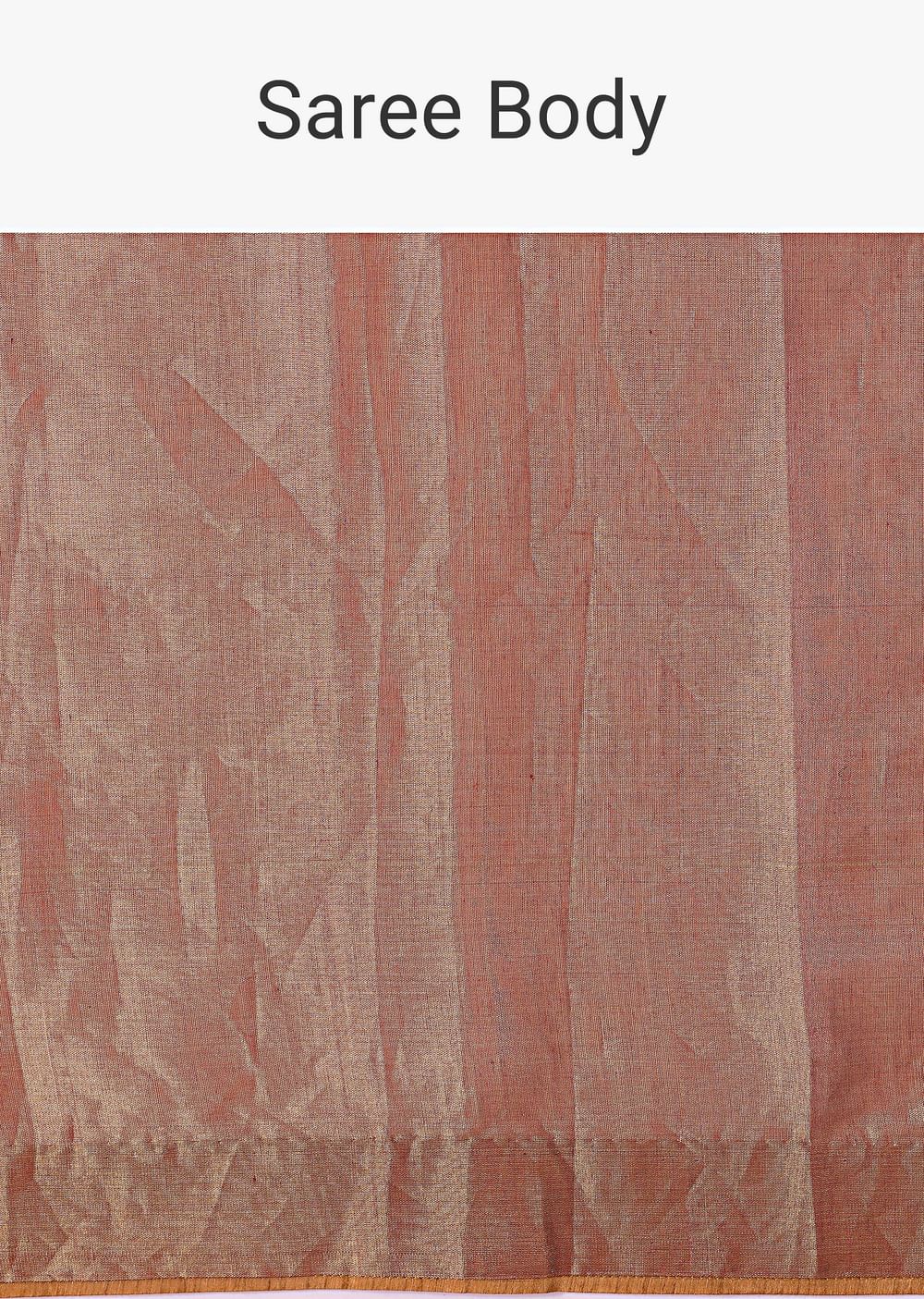 Orange Tissue Saree With Embroidered Rust Orange Stitched Blouse