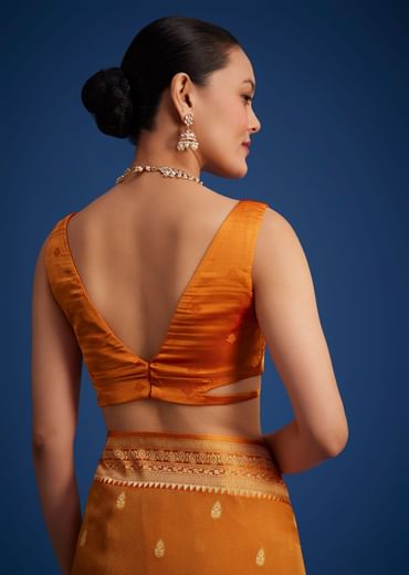 Orange Tissue Silk Saree With Zari Border And Butti Work