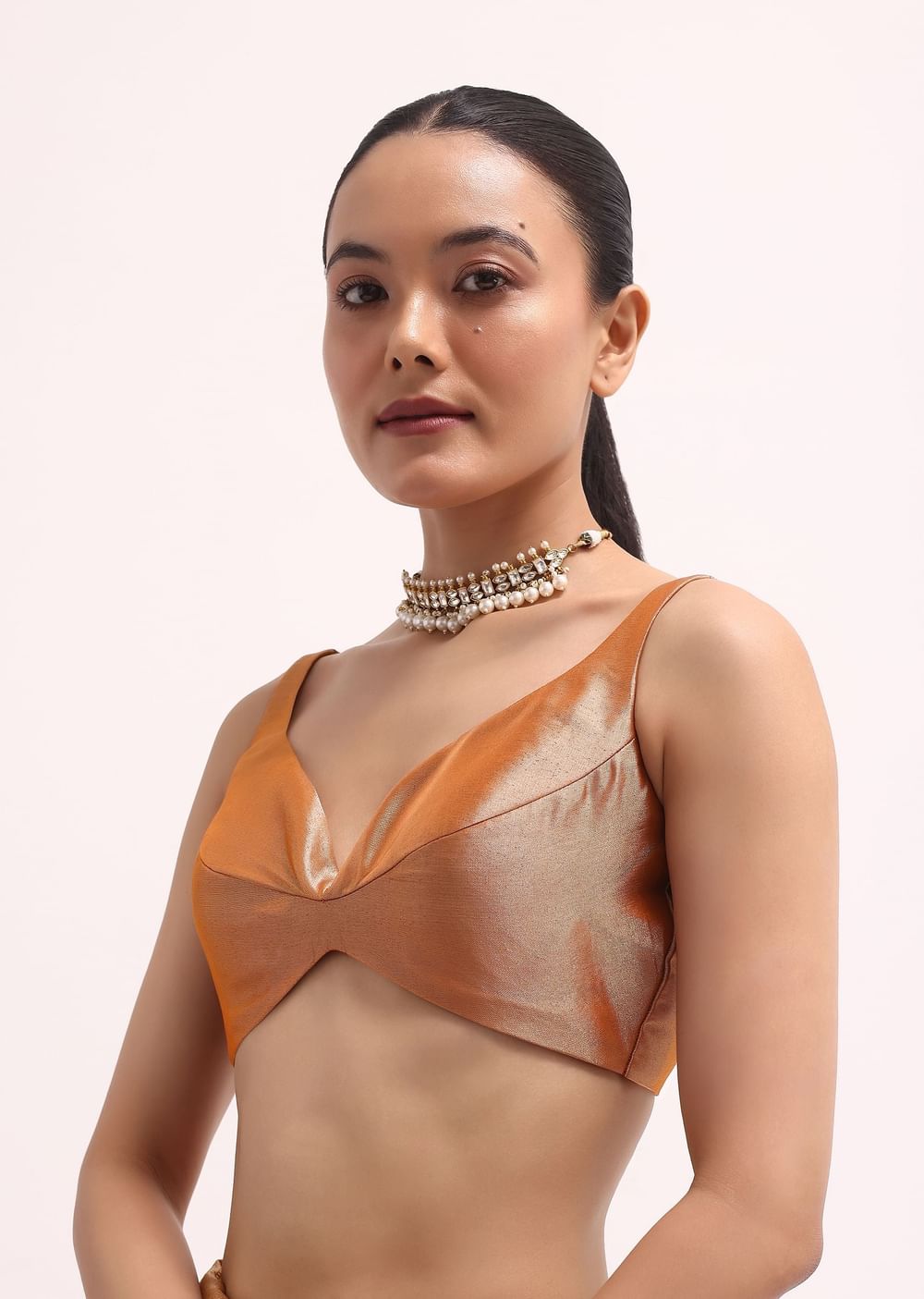 Orangish Gold Zari Chanderi Silk Saree With Unstitched Blouse