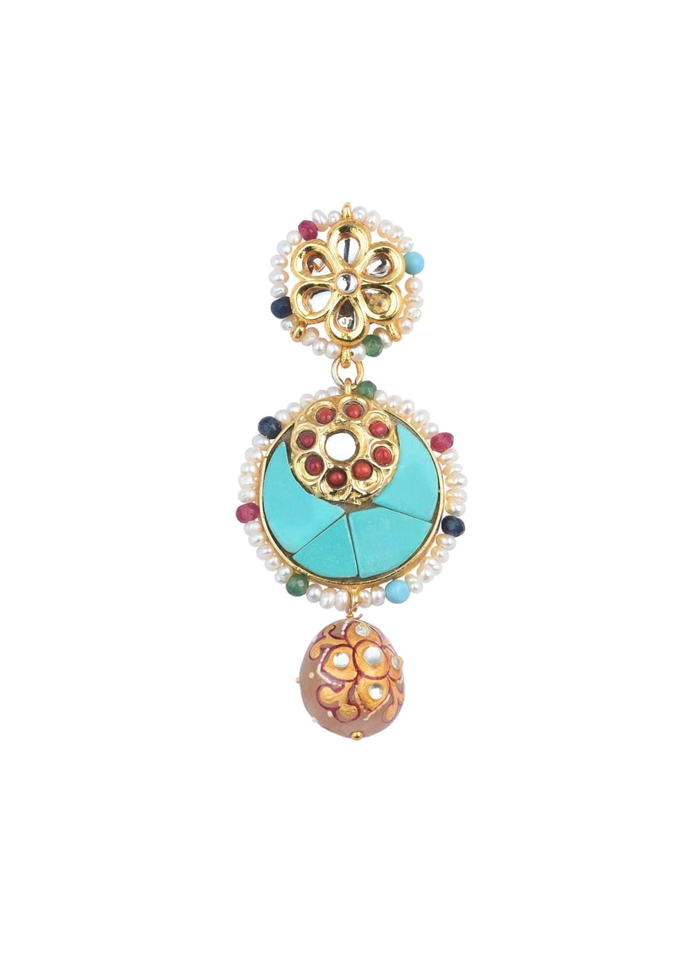 Oxidised Pendant Necklace Set With Bead Drops And Floral Motifs