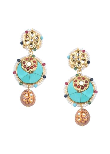 Oxidised Pendant Necklace Set With Bead Drops And Floral Motifs