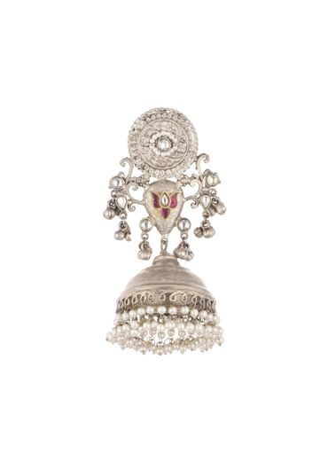 Oxidised Silver Finish Jhumkas With Meenakari Work