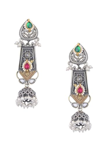 Oxidized Meenakari Necklace With Long Jhumkas