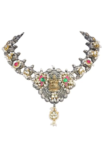 Oxidized Meenakari Necklace With Long Jhumkas