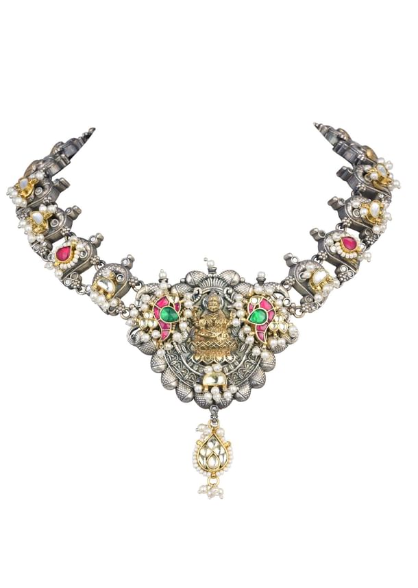 Oxidized Meenakari Necklace With Long Jhumkas Oxidized Meenakari Necklace With Long Jhumkas