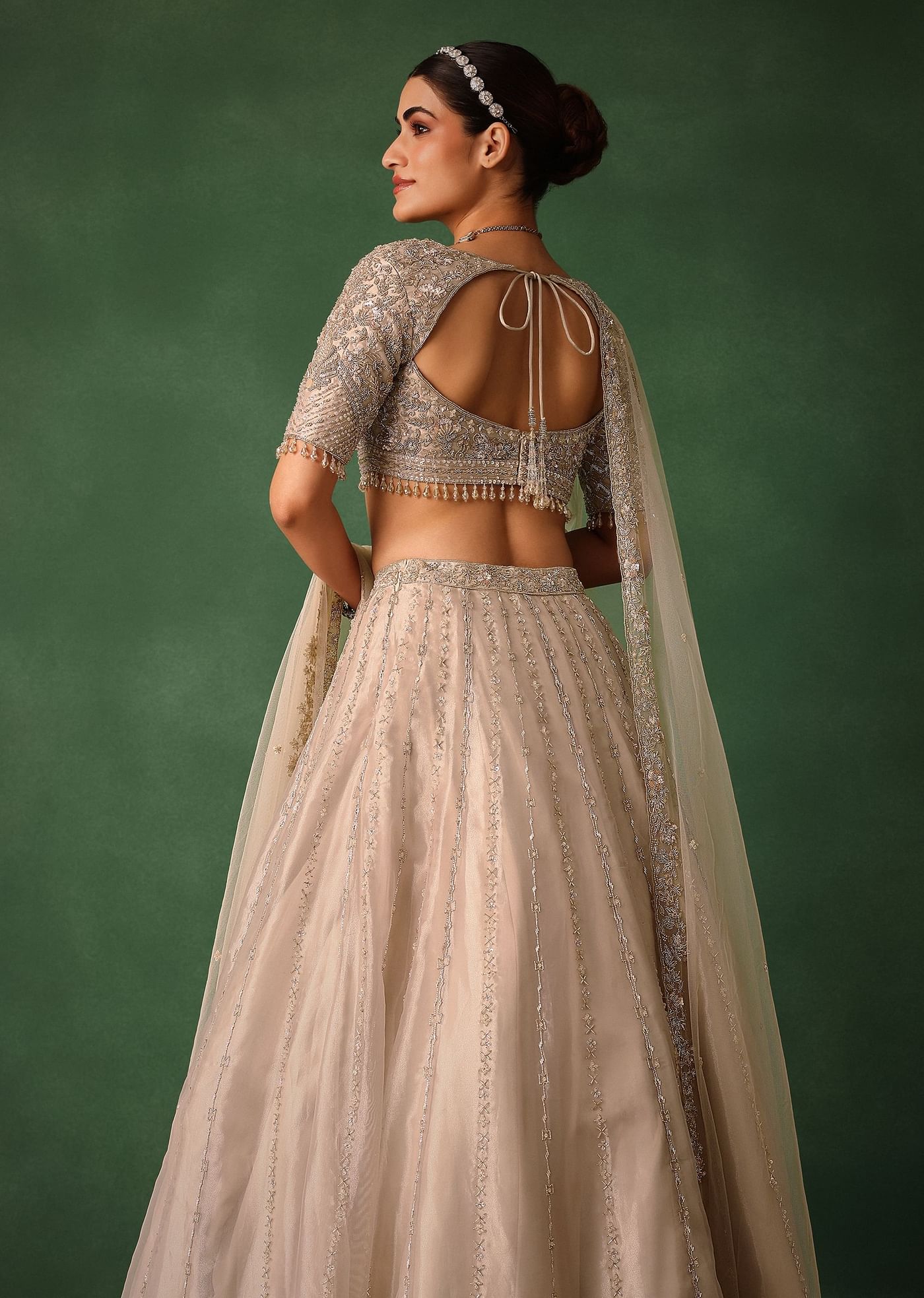 Oyster Pink Hand Embroidered Organza Lehenga Set