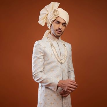 Cloud Grey Brocade Embroidered Sherwani Set