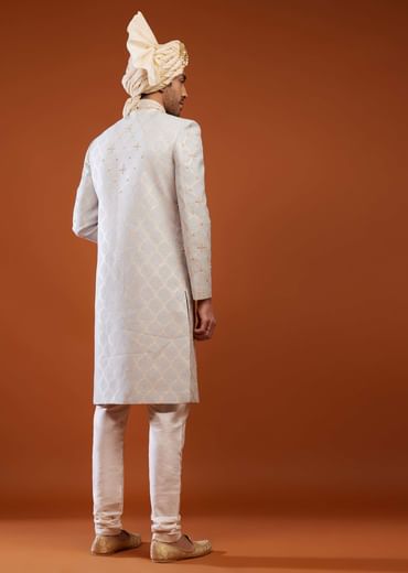 Cloud Grey Brocade Embroidered Sherwani Set
