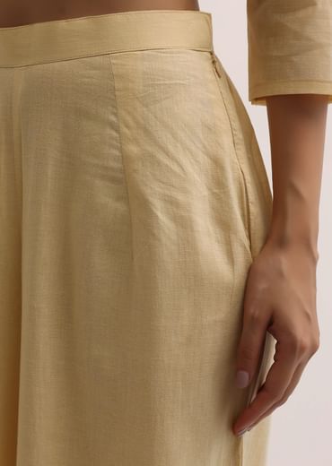 Pale Yellow Palazzo Set With Patchwork Kurta Stitched Dress Material
