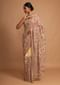 Parmesan Beige Saree With Kashmiri Embroidery In Floral Jaal Design