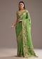 Parrot Green Crepe Silk Saree With Chanderi Zari Work