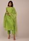 Parrot Green Suit Set In Art Silk With Tassels On The Sleeves