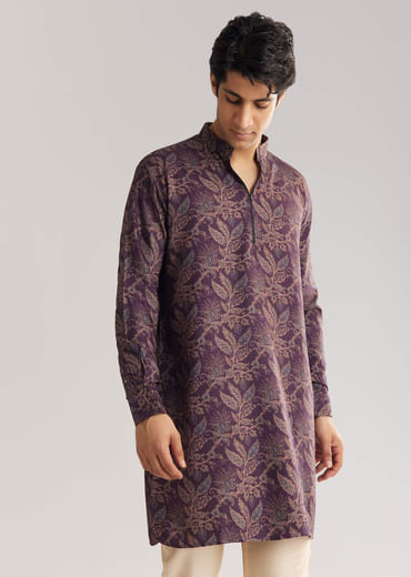 Pashmina Zipper Kurta Pant Set In Purple