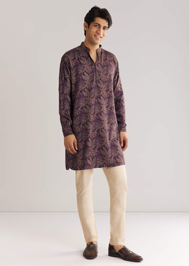 Pashmina Zipper Kurta Pant Set In Purple