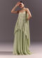 Pastel Green Chinon Embroidered Kurti With Flared Pant Set
