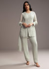 Pastel Green Georgette Kurta Set With Bead Embroidery