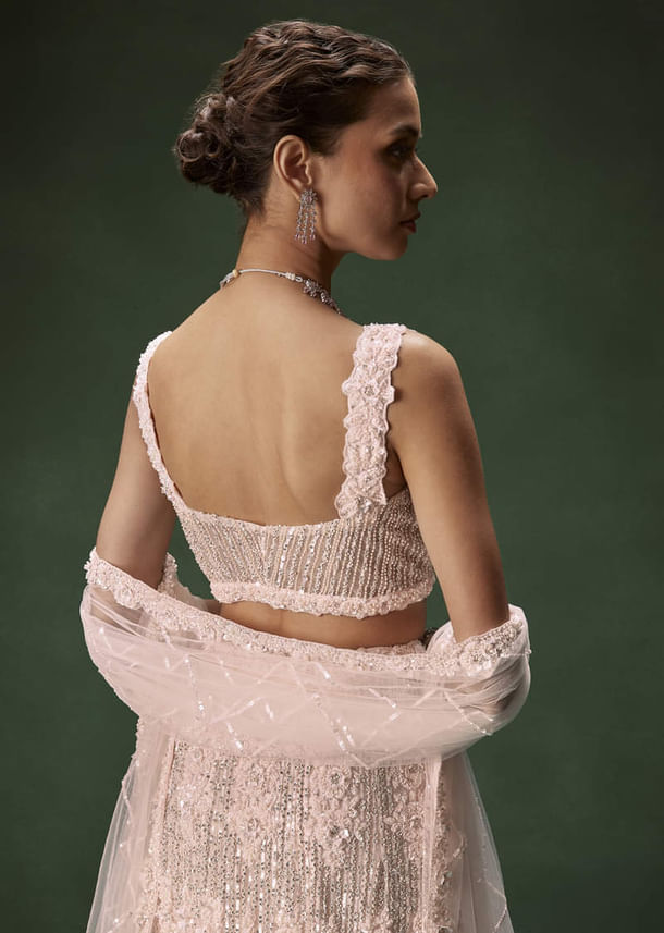 Pastel Pink Mermaid Bridal Lehenga With Intricate Embellishments