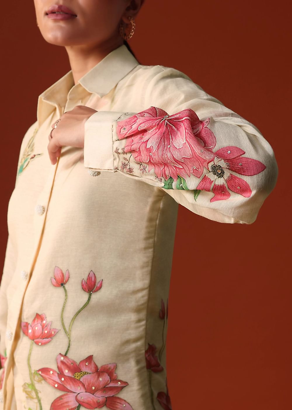 Pastel Floral Printed Sequin Work Cotton Co Ord Set