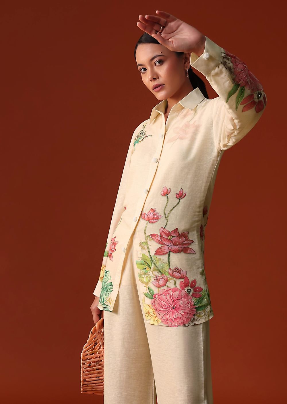 Pastel Floral Printed Sequin Work Cotton Co Ord Set