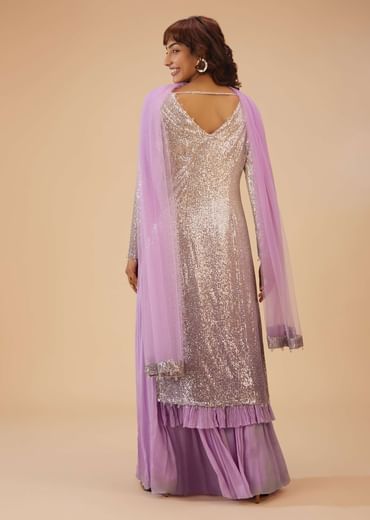 Lilac Purple Palazzo Suit Set In Sequin