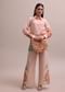 Pastel Peach Floral Printed And Sequin Worked Linen Co-ord Set For Summer