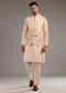 Peach Banarasi Silk Kurta Jacket Set For Men With Heavy Hand Embroidery