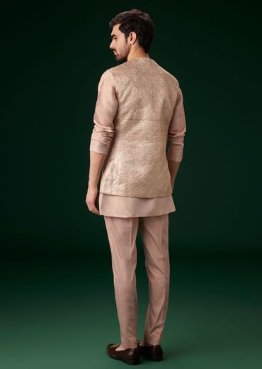 Peach Banarasi Silk Kurta Jacket Set