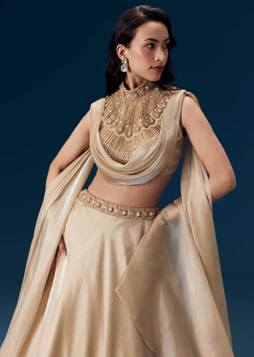 Peach Bridesmaid Organza Lehega with Cape